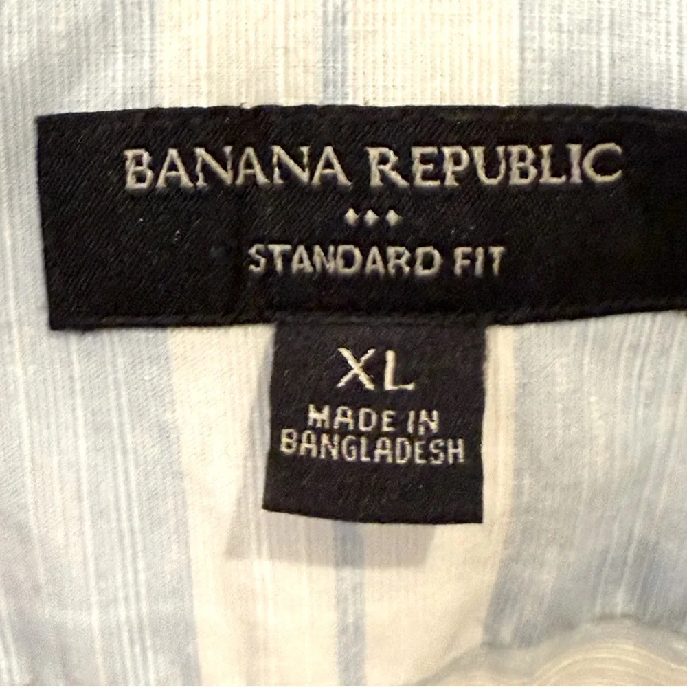Banana Republic Standard Fit Button Front Short Sleeve Shirt Blue‎ Stripes XL